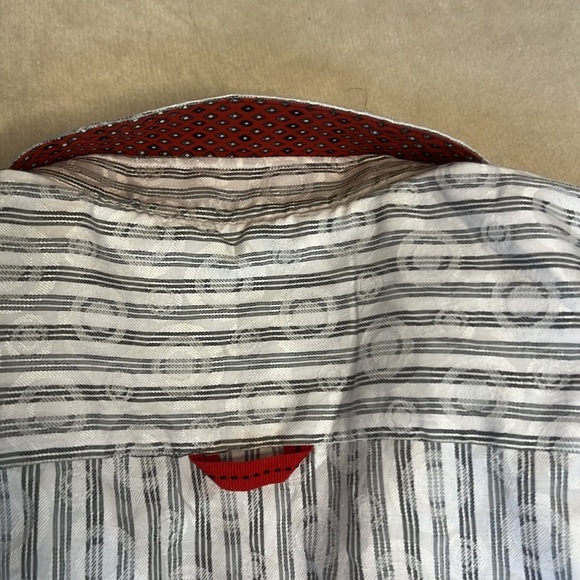 7 Downie Street Men’s Button Down Fun Pattern Circles sz9 White Grey Long Sleeve - Picture 13 of 13